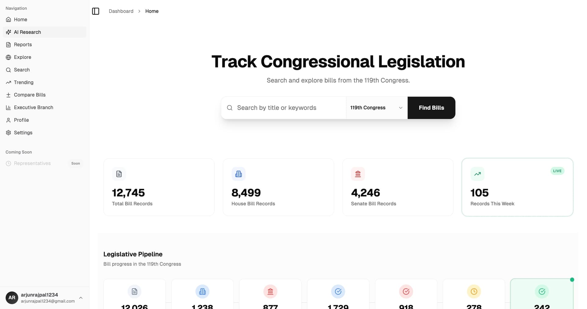 Research and Generate Legislative Reports on BillTracks