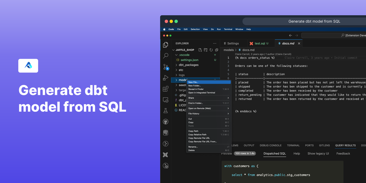 Generate dbt model from SQL